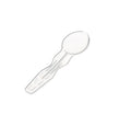 A clear mini spoon made of PLA, designed for single use, depicted on a plain background.
