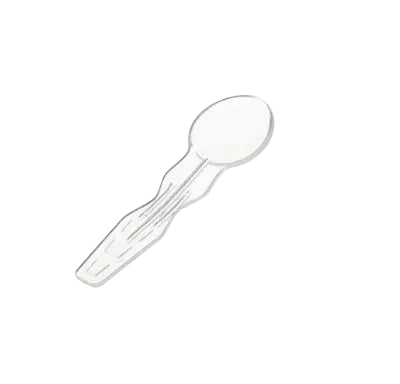 A clear mini spoon made of PLA, designed for single use, depicted on a plain background.