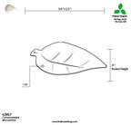 Diagram with dimensions of a small leaf-shaped plate for appetizers.