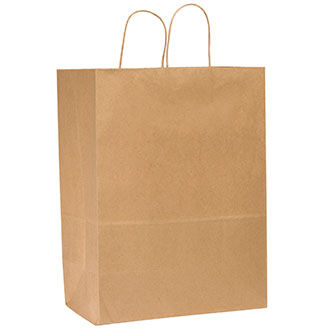 14"x10"x16.5" Kraft Paper Shopping Bags w/ Handles | Super Royal | Compostable