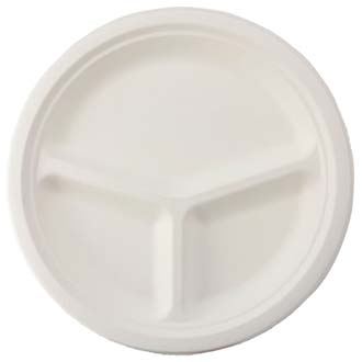 9" Round Plate | 3 Compartment | White | Compostable