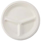 9" Round Plate | 3 Compartment | White | Compostable