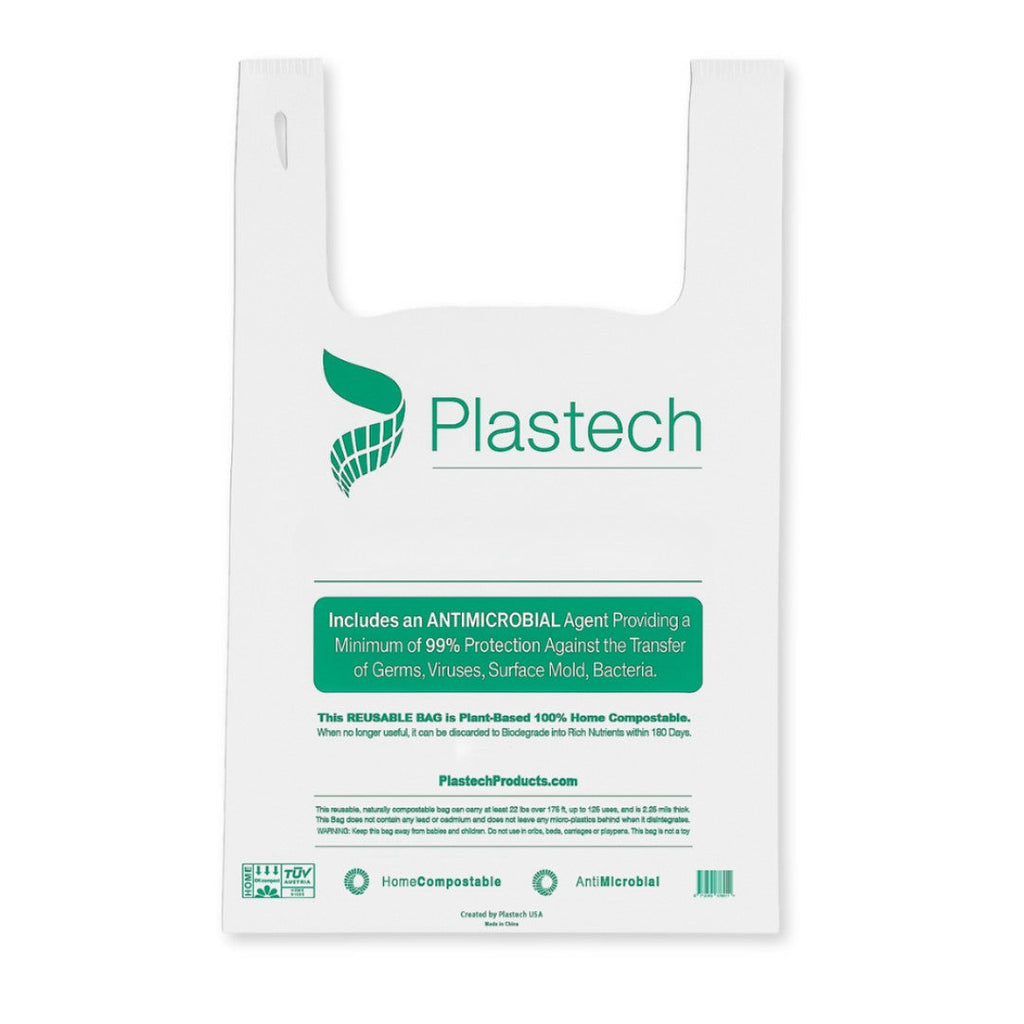 Plastech reusable bag with antimicrobial agent on a white background