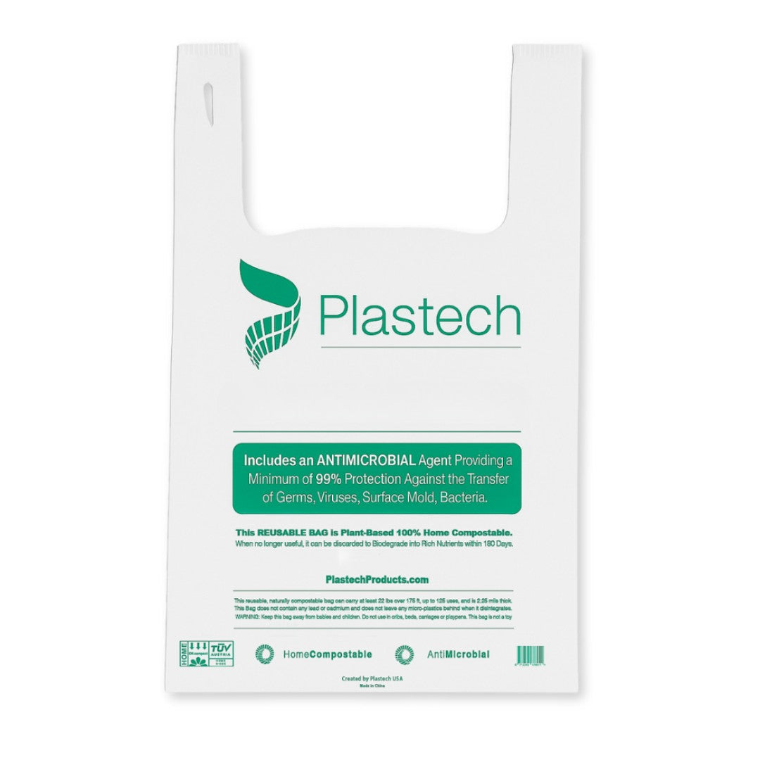 Plastech reusable bag with antimicrobial agent on a white background