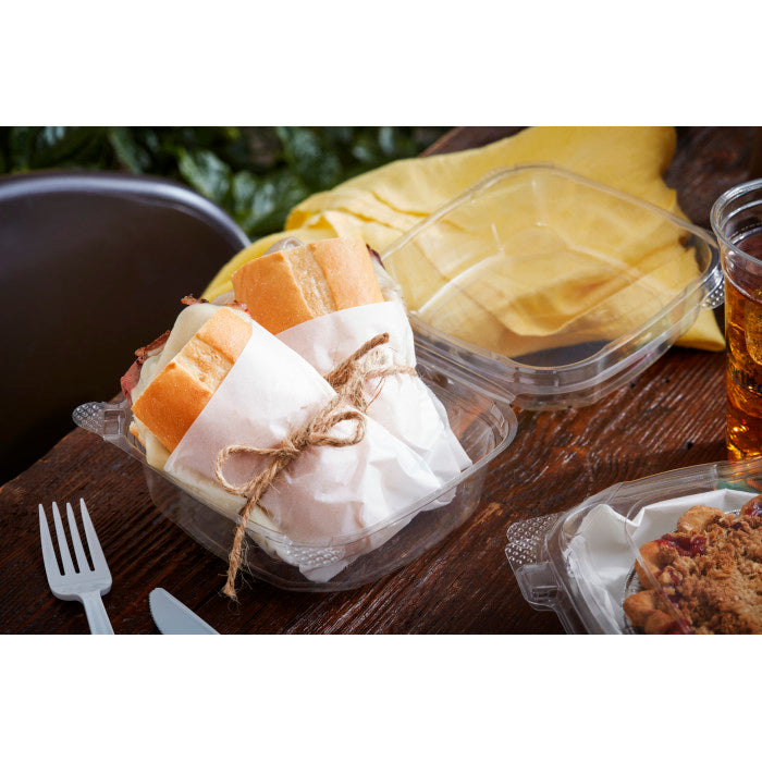 6" x 6" x 3" | 1 Compartment | Recycled Plastic Clamshell | Takeout Container