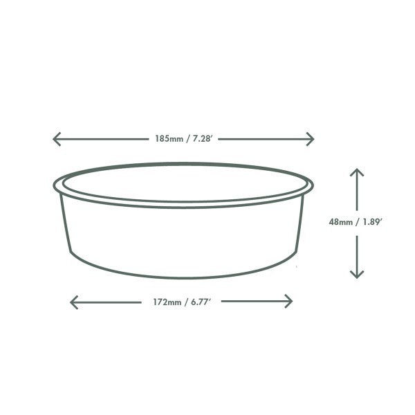 Diagram of dimensions for a white paper bowl.