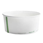 White paper bowl with green stripe and 'vegware' branding on a white background
