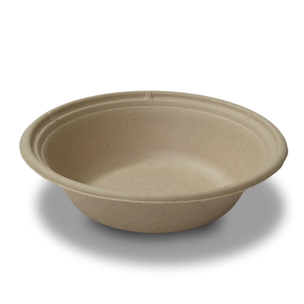 24-oz compostable round bowl with a light kraft brown color.