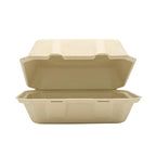 Fiber compostable clamshell on a white background