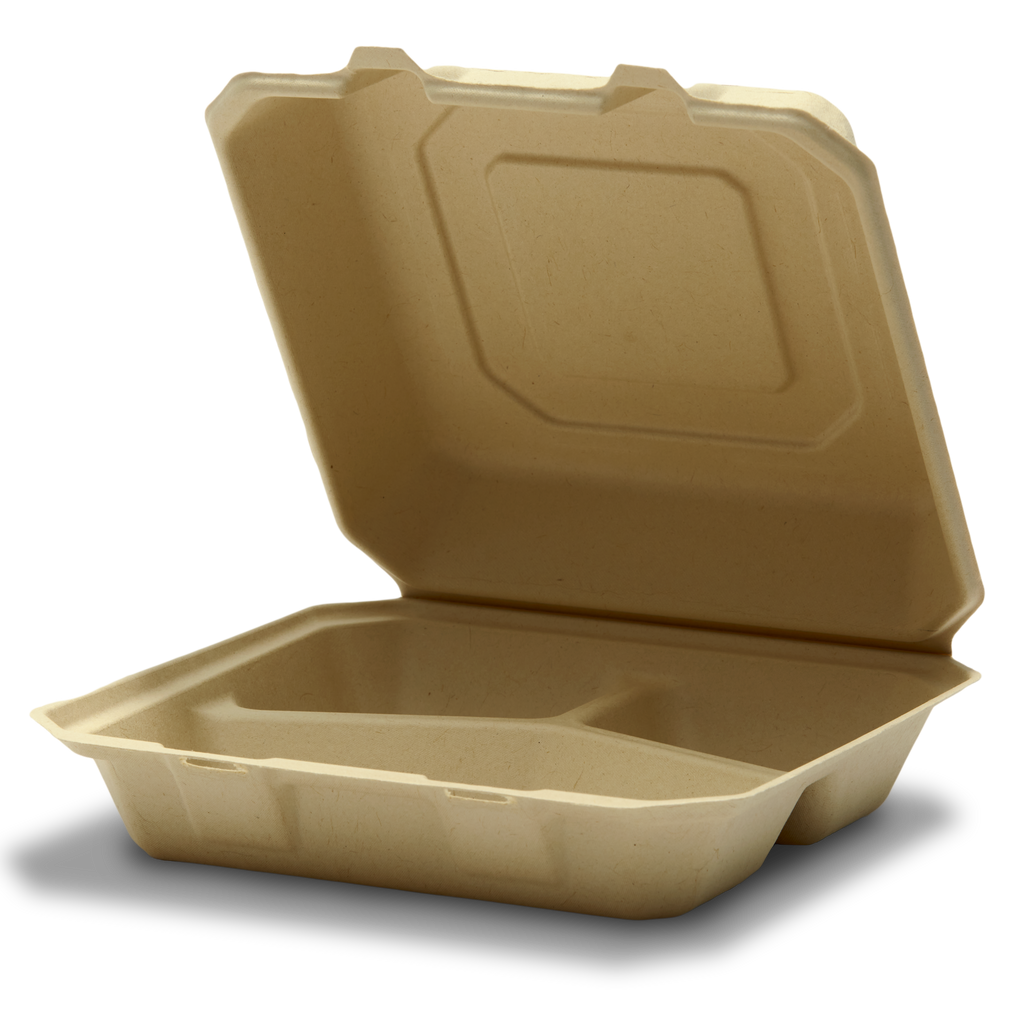 Disposable food container with a lid on a white background