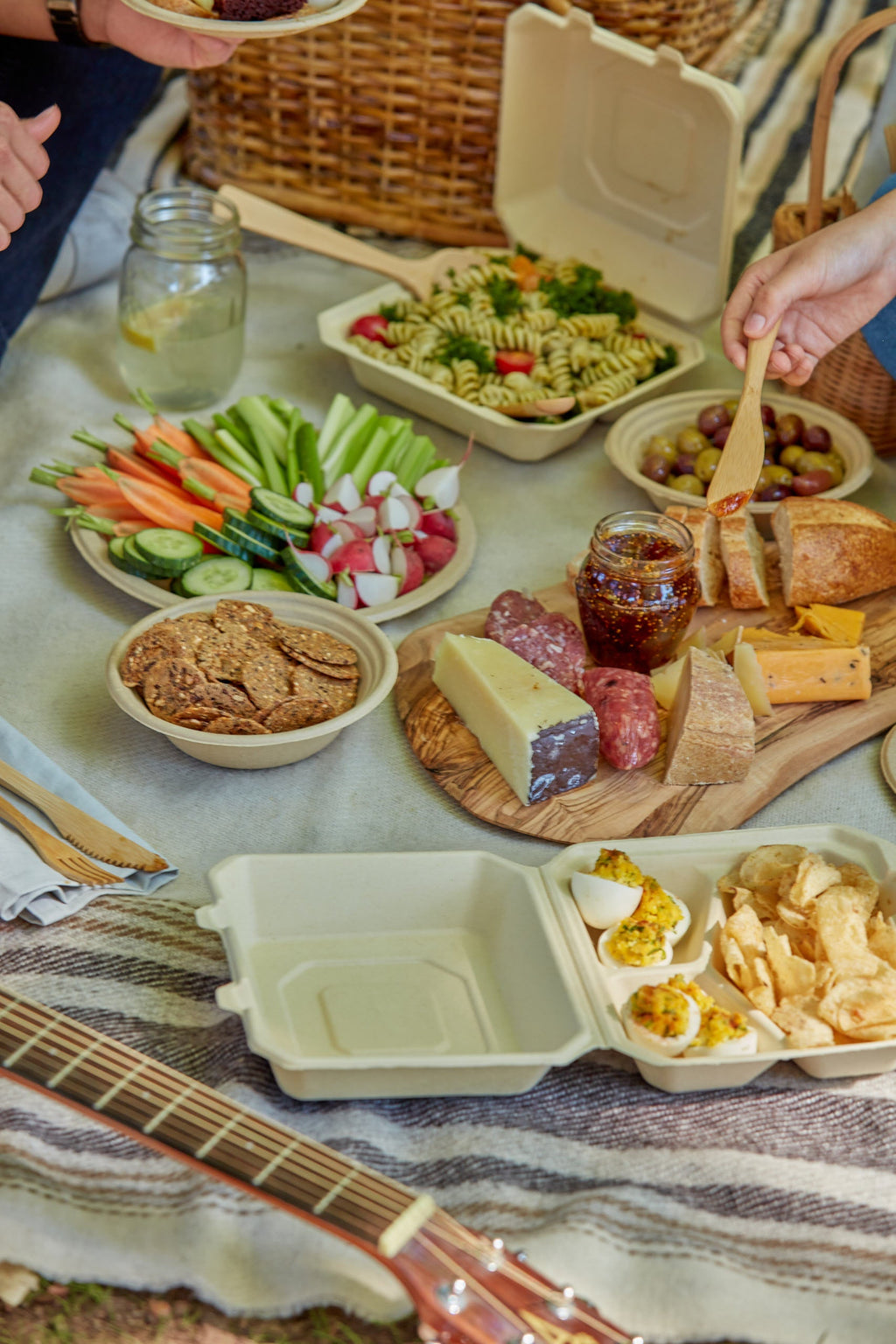 Compostable food service products used for a picnic.