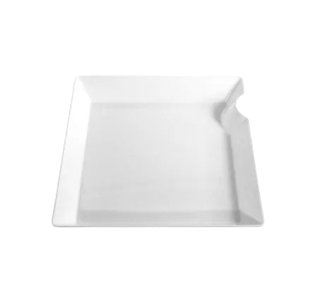 Compostable white plate on a plain white background.