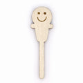 Wooden hot cup lid plug with a smiley face on a white background